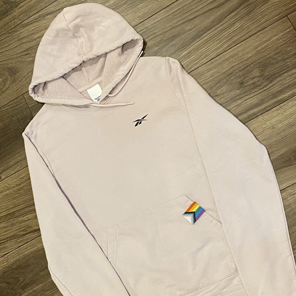 Reebok Tech Style‎ Pride Graphic Sz S Pink Hooded Sweatshirt Athletic